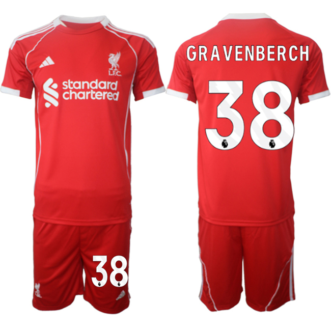 Men's Liverpool #38 Ryan Gravenberch 2025 Red Home Soccer Jersey Suit